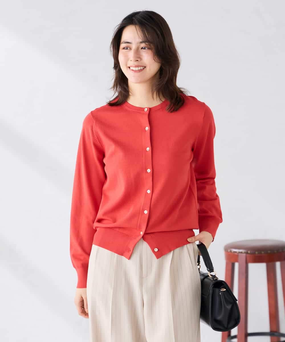 K2CGD20049 a.v.v(アー・ヴェ・ヴェ) クルーネックサマーカーディガン【洗える/接触冷感/UVカット】 グレージュ