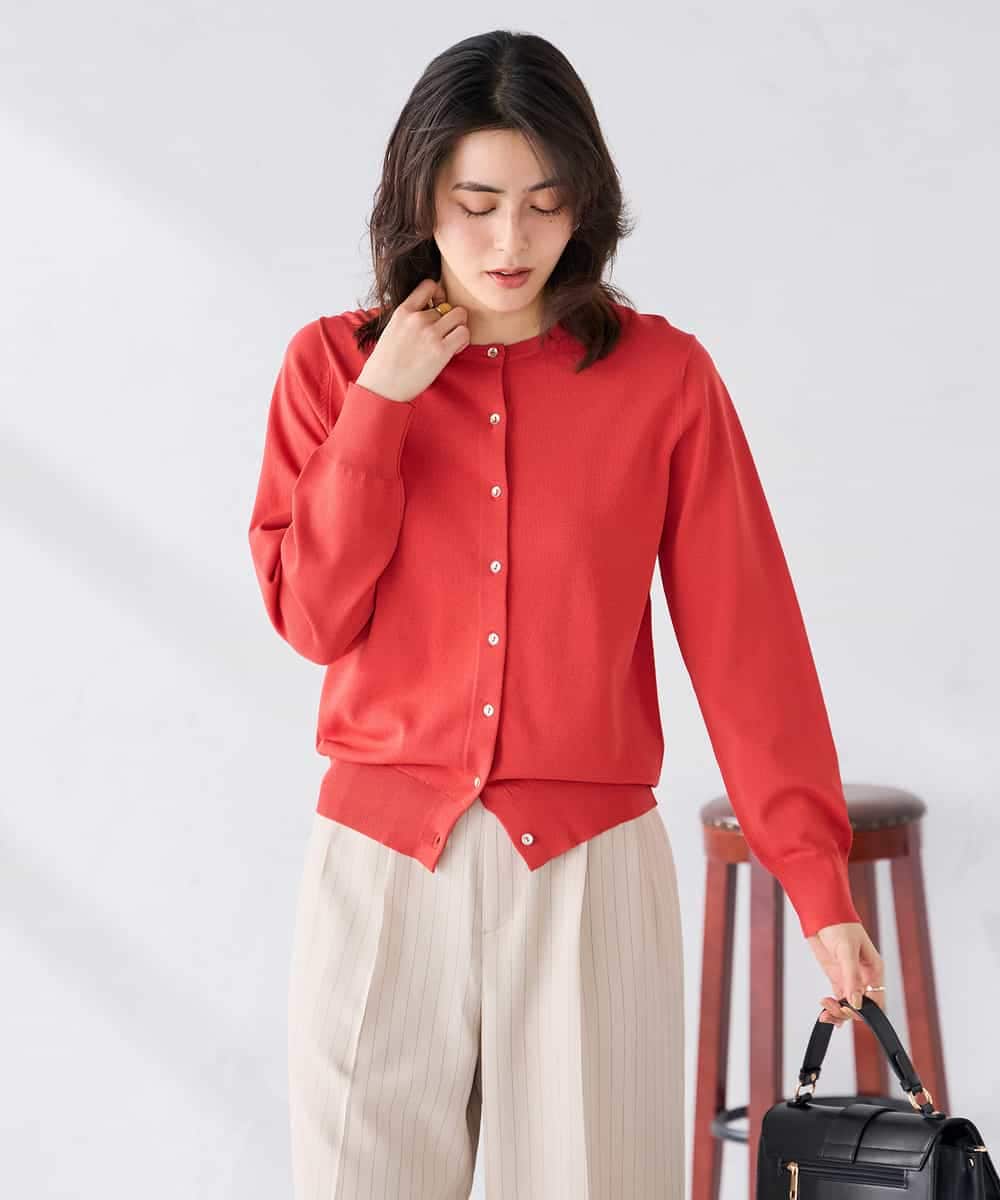 K2CGD20049 a.v.v(アー・ヴェ・ヴェ) クルーネックサマーカーディガン【洗える/接触冷感/UVカット】 グレージュ