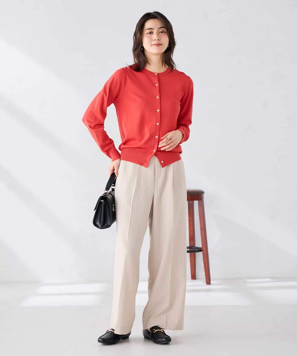 K2CGD20049 a.v.v(アー・ヴェ・ヴェ) クルーネックサマーカーディガン【洗える/接触冷感/UVカット】 グレージュ