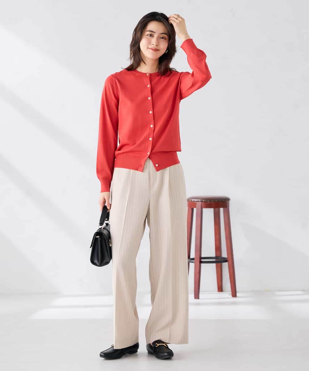 K2CGD20049 a.v.v(アー・ヴェ・ヴェ) クルーネックサマーカーディガン【洗える/接触冷感/UVカット】 グレージュ