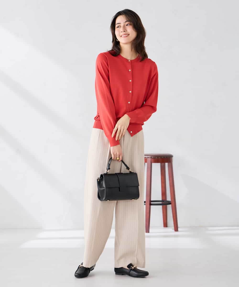 K2CGD20049 a.v.v(アー・ヴェ・ヴェ) クルーネックサマーカーディガン【洗える/接触冷感/UVカット】 グレージュ