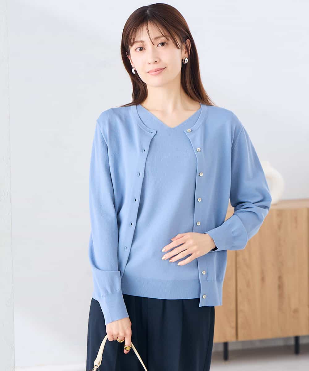 K2CGD20049 a.v.v(アー・ヴェ・ヴェ) クルーネックサマーカーディガン【洗える/接触冷感/UVカット】 グレージュ