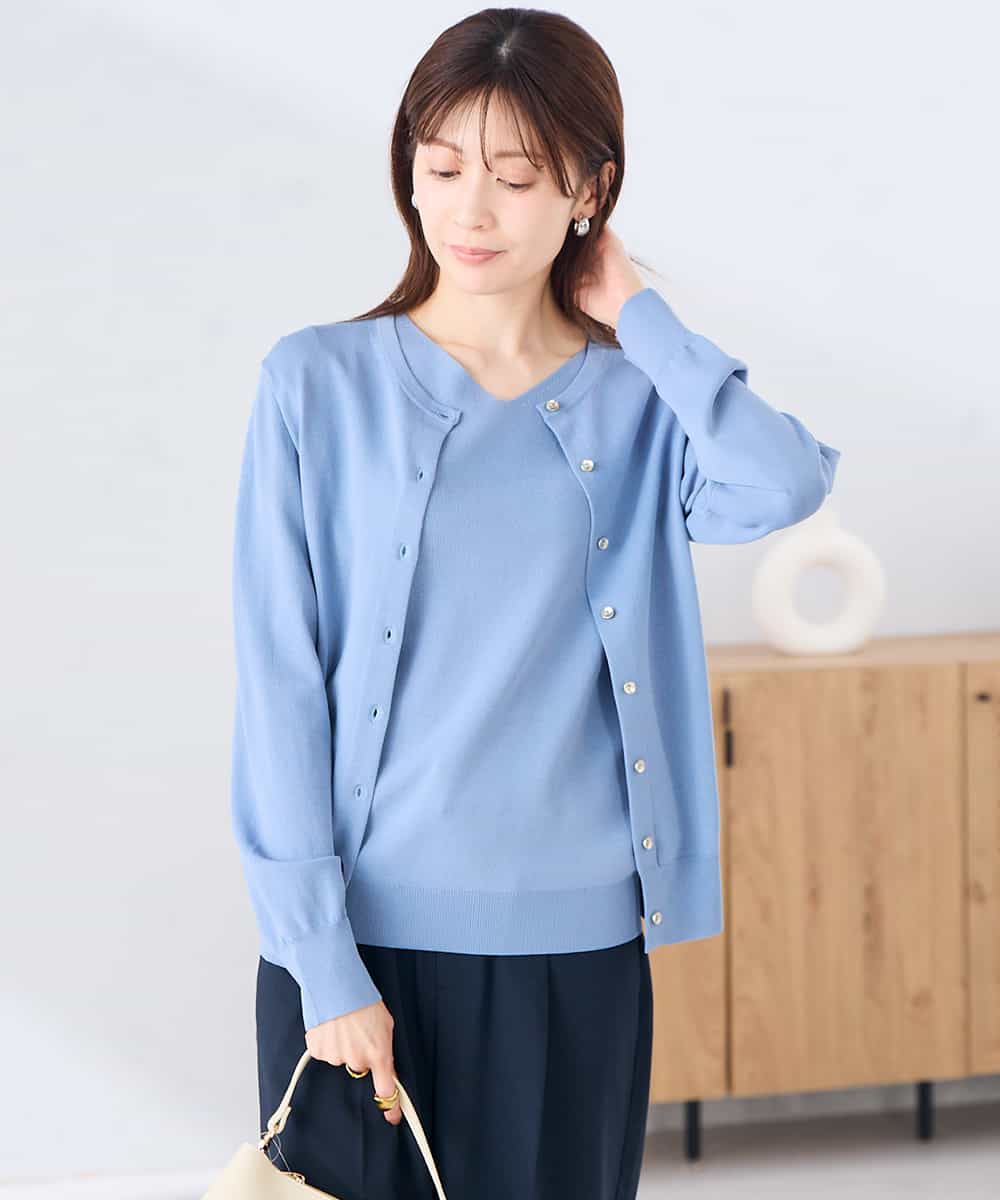 K2CGD20049 a.v.v(アー・ヴェ・ヴェ) クルーネックサマーカーディガン【洗える/接触冷感/UVカット】 グレージュ