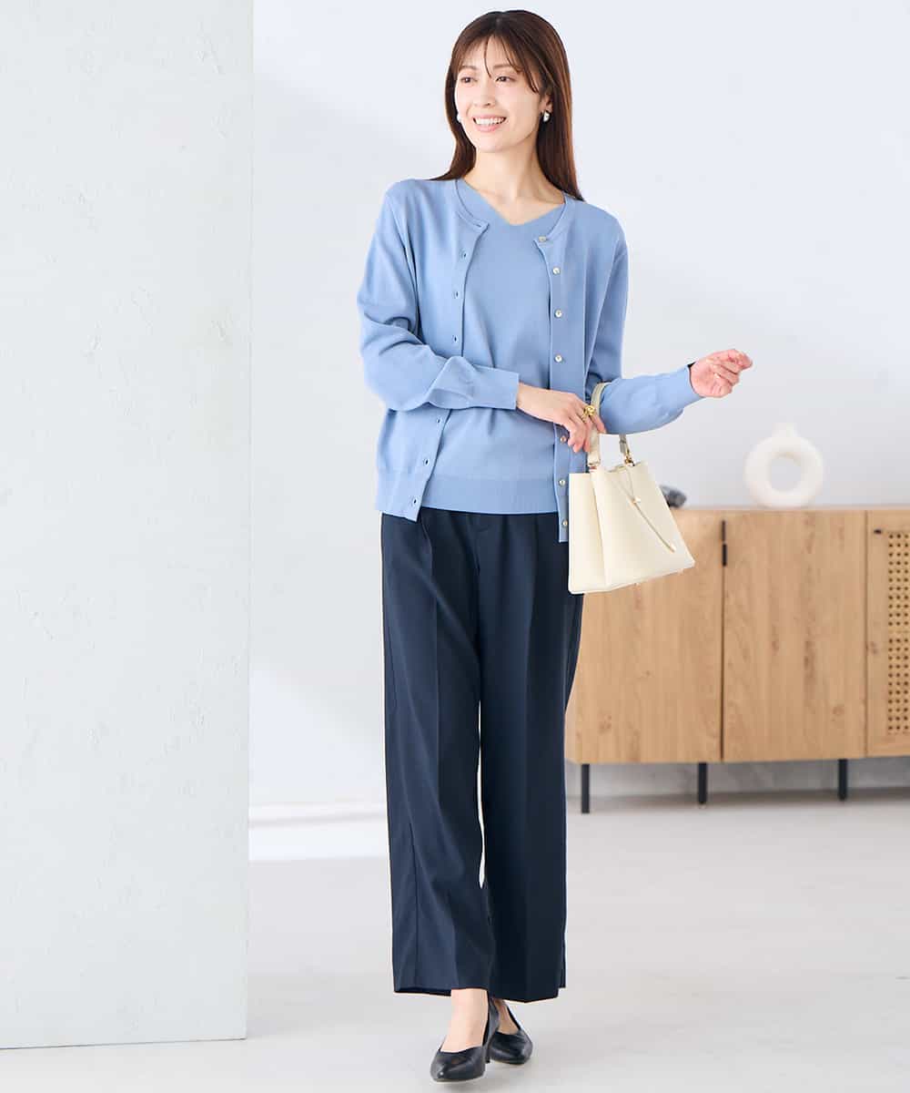 K2CGD20049 a.v.v(アー・ヴェ・ヴェ) クルーネックサマーカーディガン【洗える/接触冷感/UVカット】 グレージュ