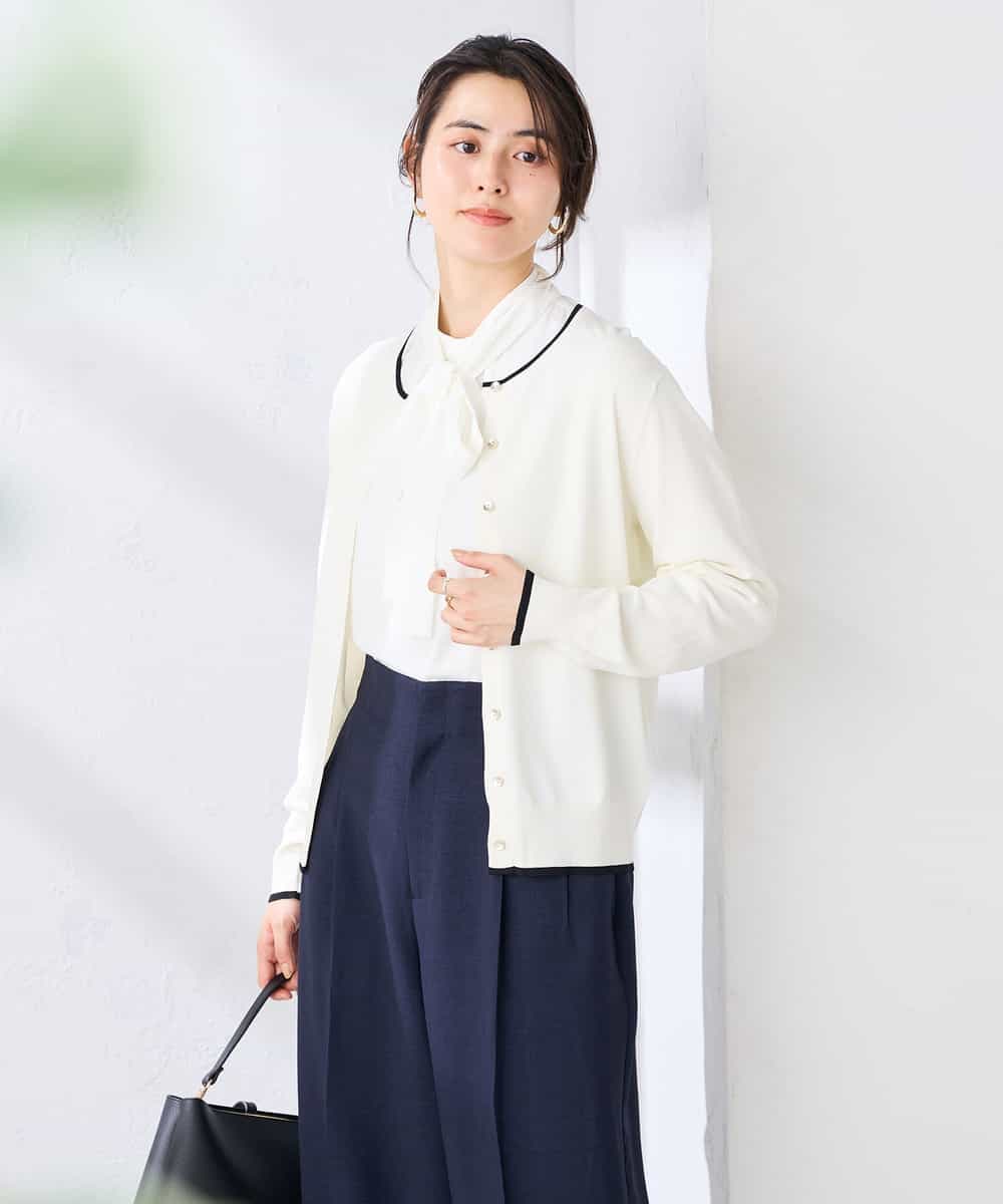 K2CGD20049 a.v.v(アー・ヴェ・ヴェ) クルーネックサマーカーディガン【洗える/接触冷感/UVカット】 グレージュ