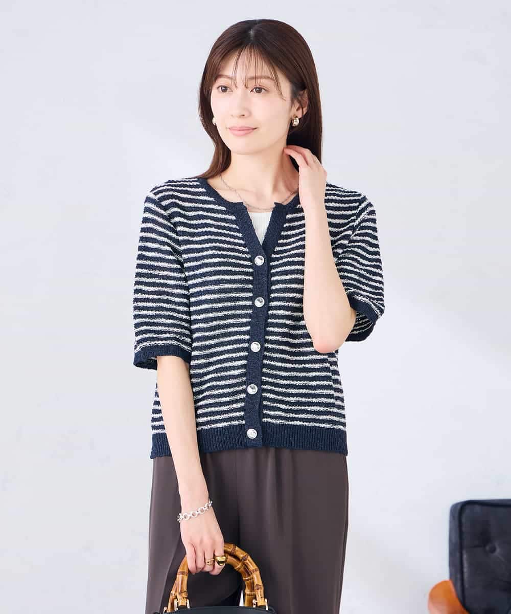 K2CHD23059 a.v.v(アー・ヴェ・ヴェ) ラメキーネックカーディガン アイボリー