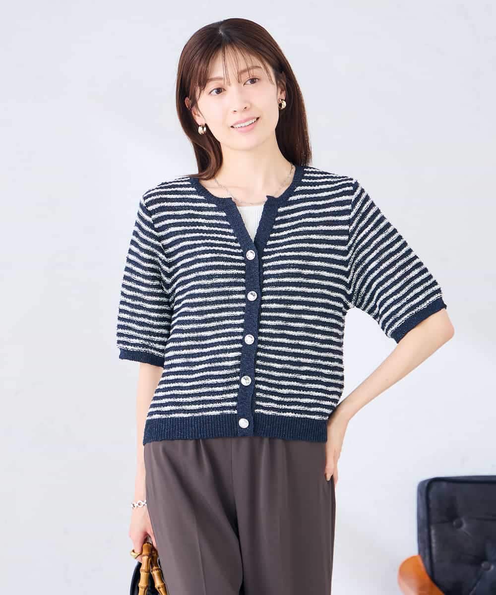 K2CHD23059 a.v.v(アー・ヴェ・ヴェ) ラメキーネックカーディガン アイボリー