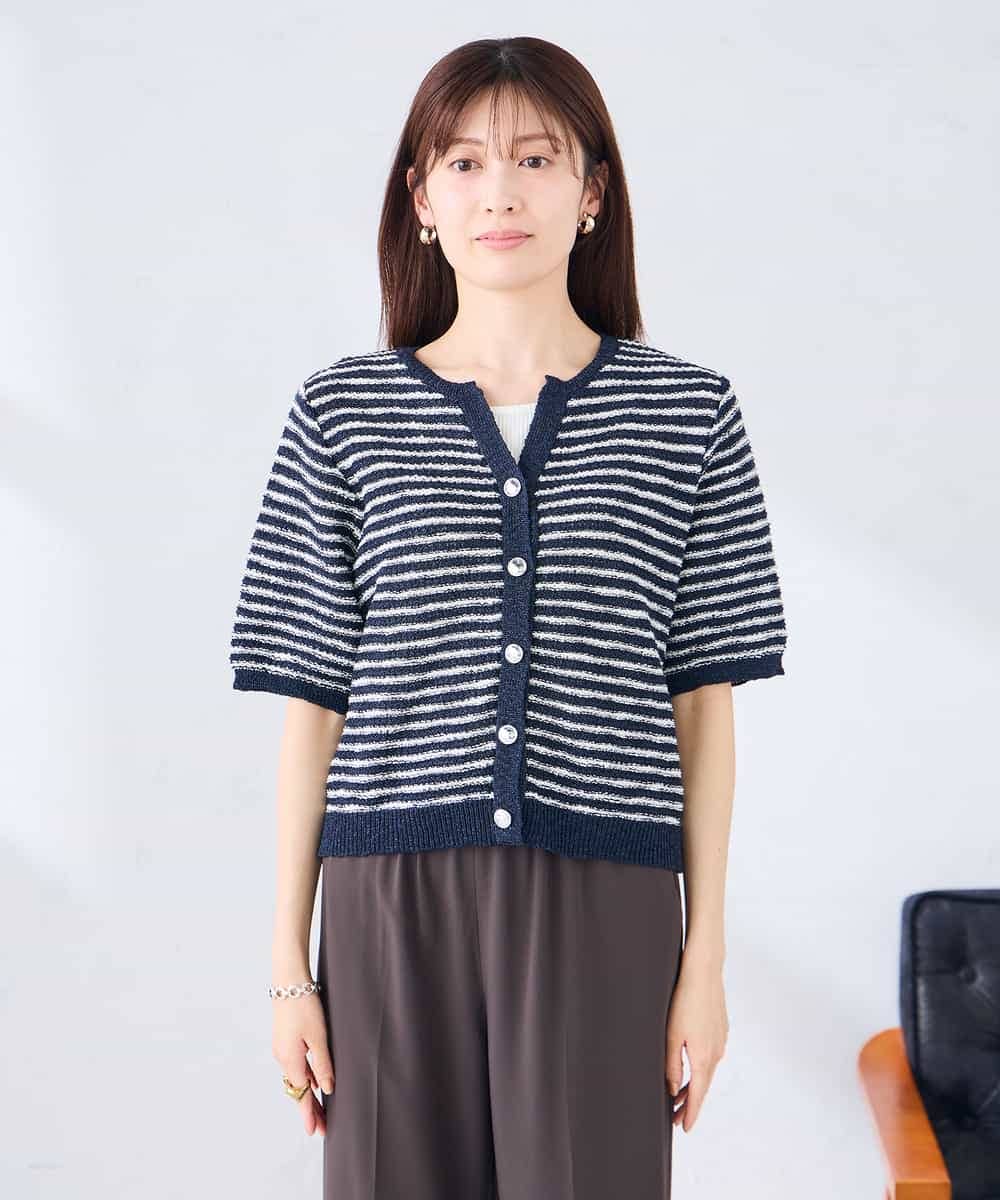 K2CHD23059 a.v.v(アー・ヴェ・ヴェ) ラメキーネックカーディガン アイボリー