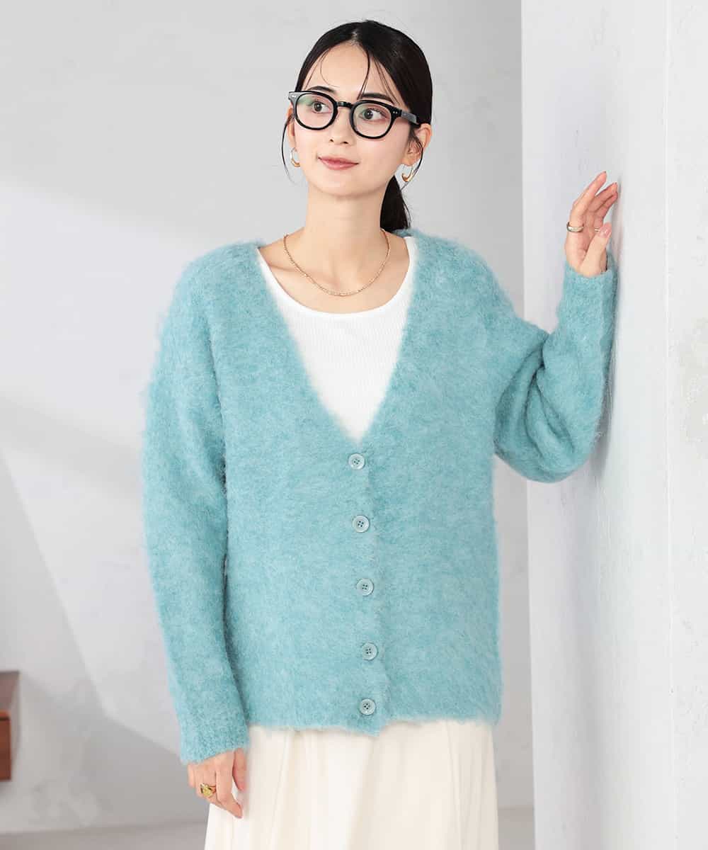 K2CKA70049 a.v.v(アー・ヴェ・ヴェ) 【WEB限定】Vネックシャギーニットカーディガン ライトブルー