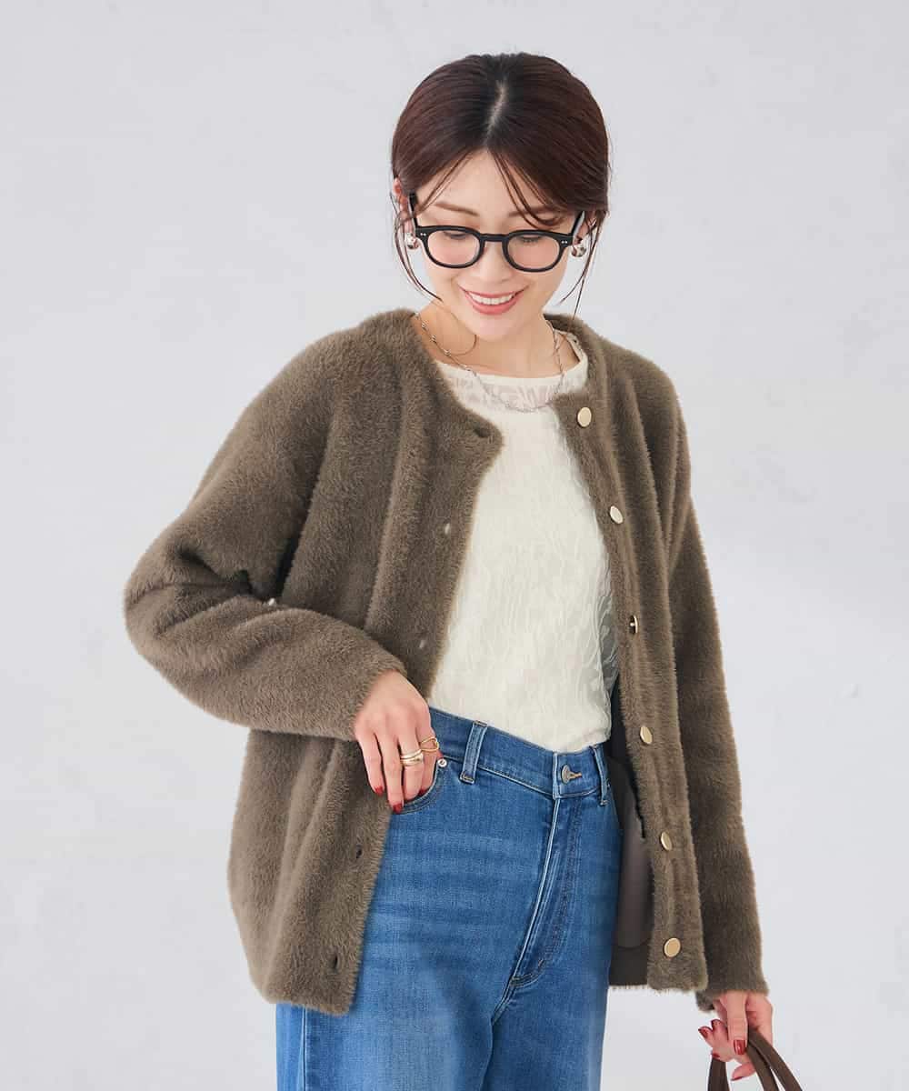 K2CKD05069 a.v.v(アー・ヴェ・ヴェ) フェレットライクダブルフェイス カーディガン モカ