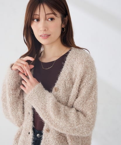 K2CKD14054 a.v.v チュール リボンヤーン  Vネック ニット カーディガン