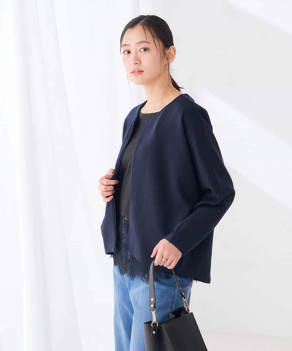 K2CKD35059 a.v.v(アー・ヴェ・ヴェ) ダンボール ノーカラー ZIP カーディガン ネイビー