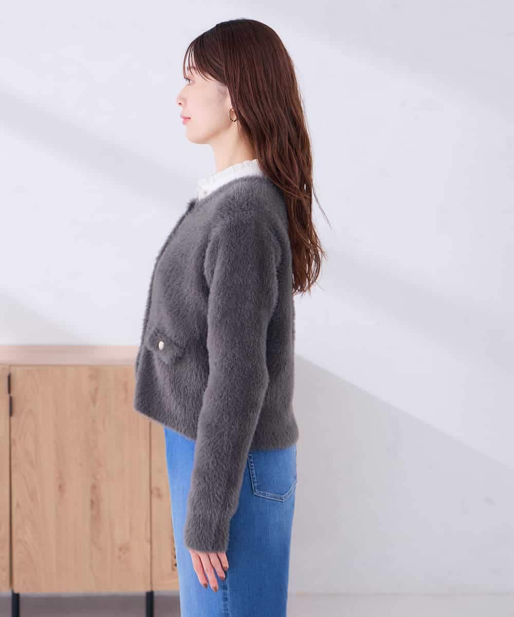 K2CLD17069 a.v.v(アー・ヴェ・ヴェ) ヘアリー ニット ジャケット カーディガン グレージュ
