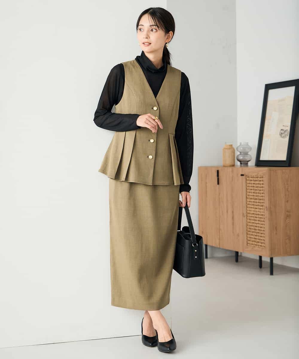 K2EBD11109 a.v.v(アー・ヴェ・ヴェ) 【2SET】ペプラムジレ×ナロースカート モカ