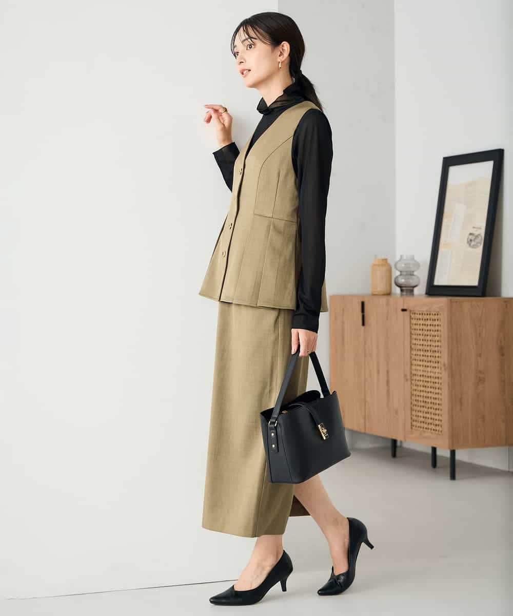 K2EBD11109 a.v.v(アー・ヴェ・ヴェ) 【2SET】ペプラムジレ×ナロースカート モカ