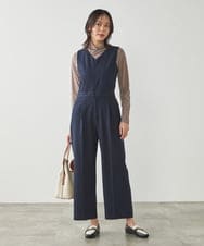K2EFA10109 a.v.v(アー・ヴェ・ヴェ) 【マシンウォッシャブル】Vネックコンビネゾン ネイビー