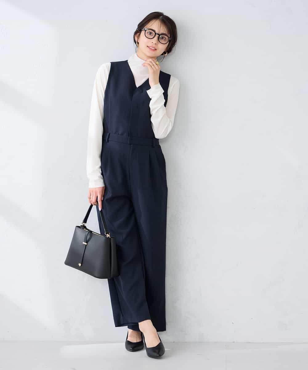 K2EFD03109 a.v.v(アー・ヴェ・ヴェ) 【洗える】Vネックコンビネゾン ネイビー