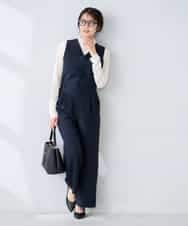 K2EFD03109 a.v.v(アー・ヴェ・ヴェ) 【洗える】Vネックコンビネゾン ネイビー