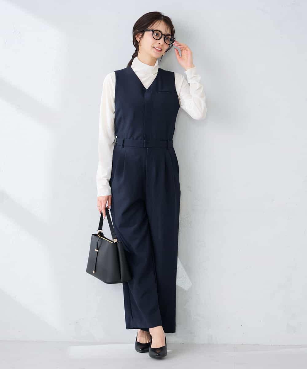 K2EFD03109 a.v.v(アー・ヴェ・ヴェ) 【洗える】Vネックコンビネゾン ネイビー