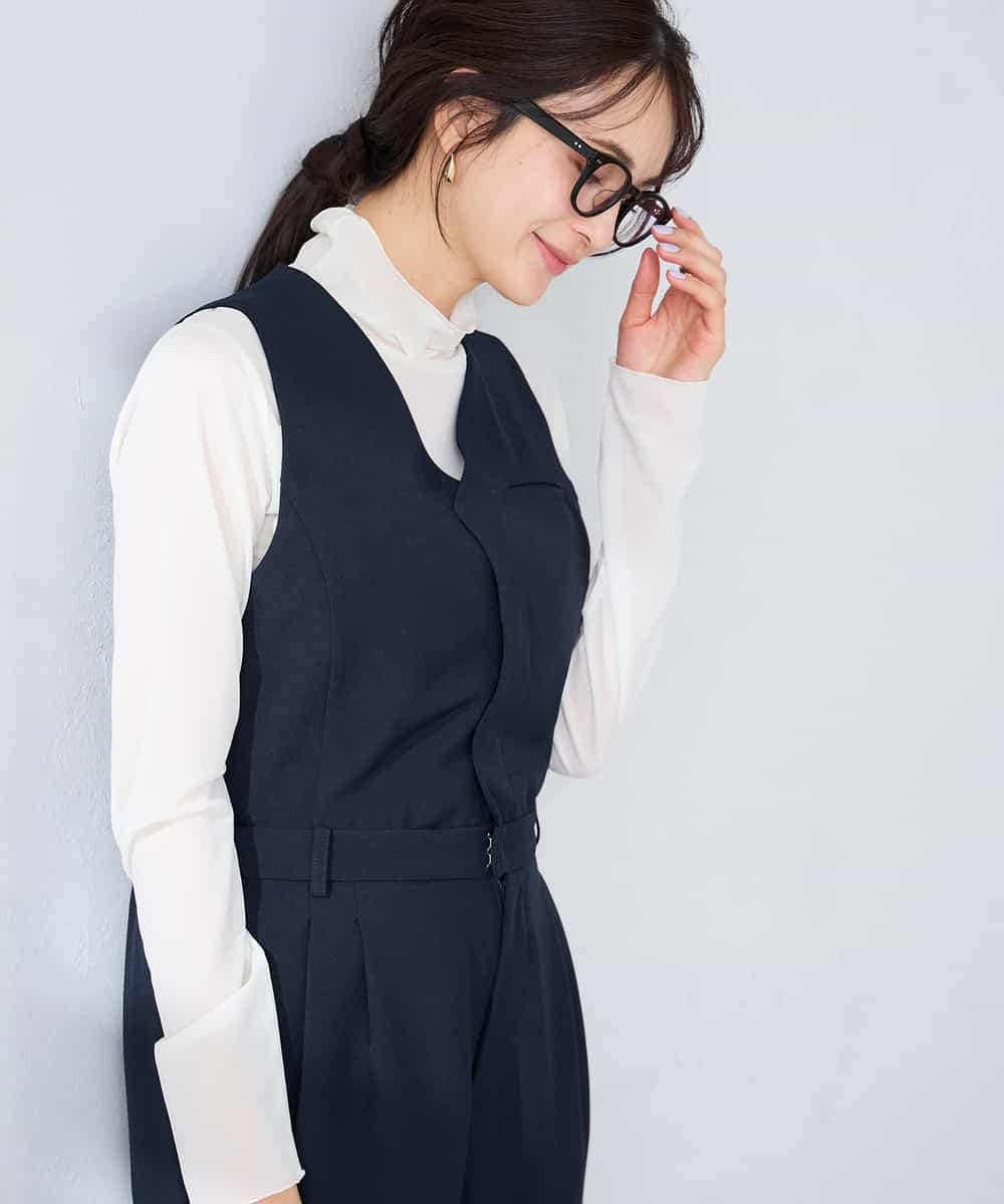 K2EFD03109 a.v.v(アー・ヴェ・ヴェ) 【洗える】Vネックコンビネゾン ネイビー