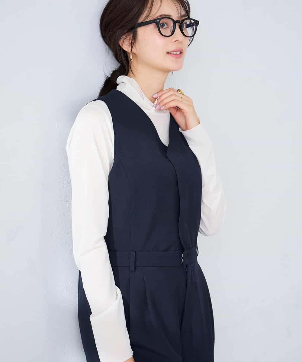 K2EFD03109 a.v.v(アー・ヴェ・ヴェ) 【洗える】Vネックコンビネゾン ネイビー