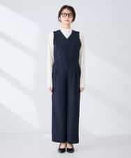 K2EFD03109 a.v.v(アー・ヴェ・ヴェ) 【洗える】Vネックコンビネゾン ネイビー