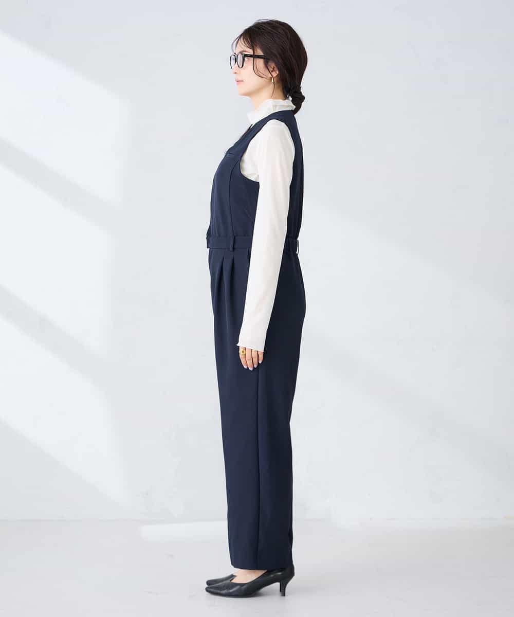 K2EFD03109 a.v.v(アー・ヴェ・ヴェ) 【洗える】Vネックコンビネゾン ネイビー