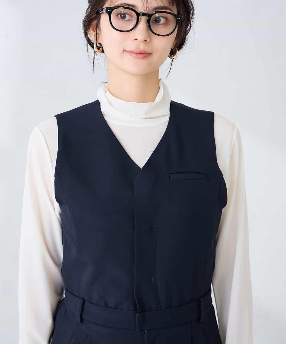 K2EFD03109 a.v.v(アー・ヴェ・ヴェ) 【洗える】Vネックコンビネゾン ネイビー