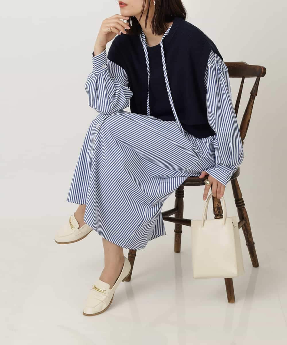 2点セット ニットベスト ストライプシャツワンピース ワンピース A V V アー ヴェ ヴェ イトキンオンラインストア