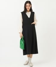 K2EFS13099 a.v.v(アー・ヴェ・ヴェ) 【2SET/洗える】マトラッセハイネックデザインブラウス＋ジャンスカセット ブラック