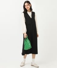 K2EFS13099 a.v.v(アー・ヴェ・ヴェ) 【2SET/洗える】マトラッセハイネックデザインブラウス＋ジャンスカセット ブラック