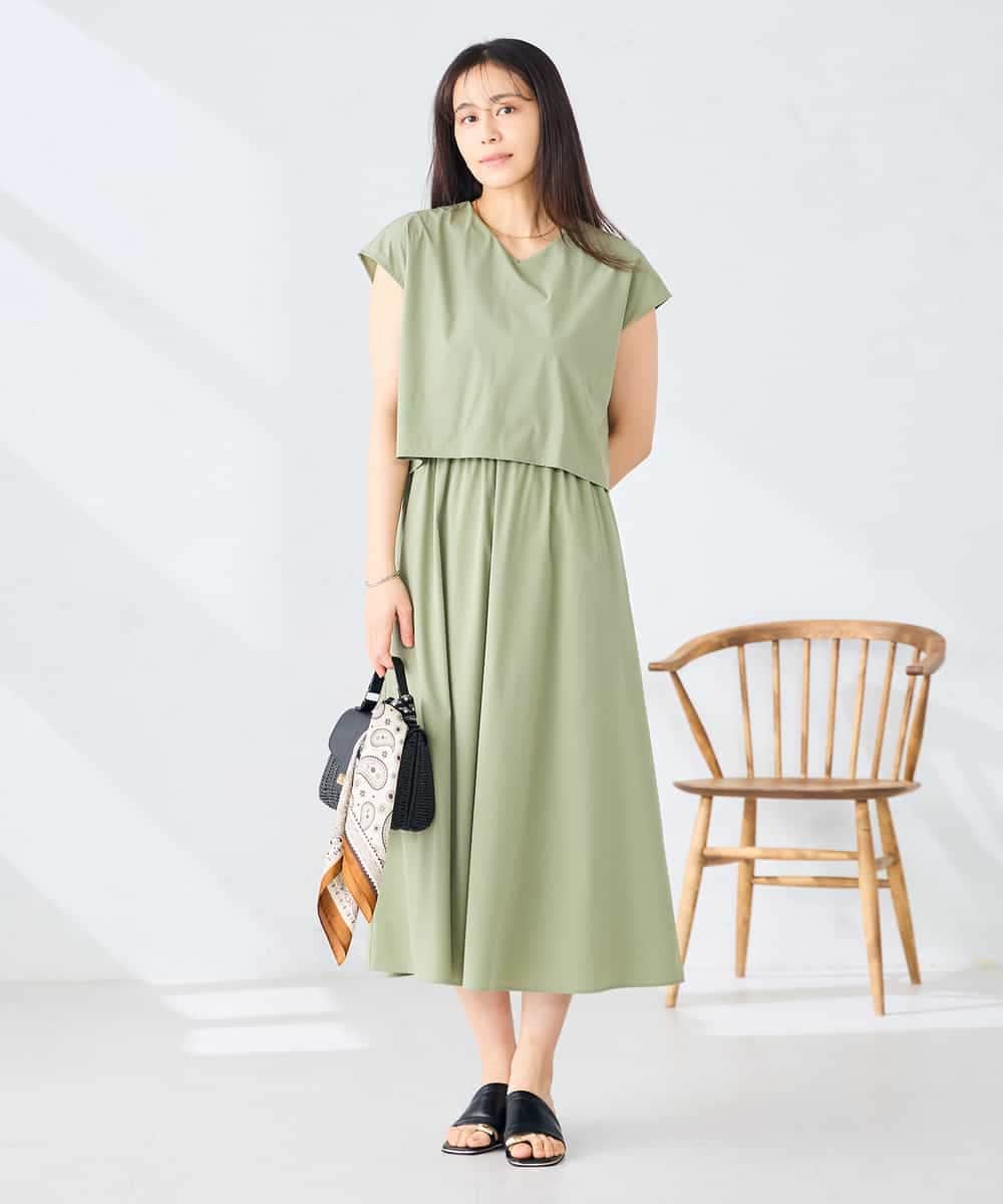 K2EGD09089 a.v.v(アー・ヴェ・ヴェ) 【微撥水】ナイロンドッキングワンピース カーキ