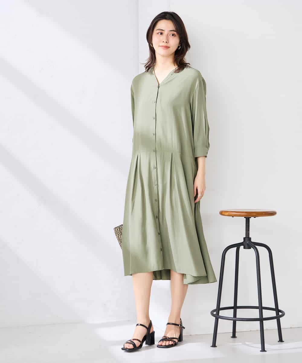 K2EGD11079 a.v.v(アー・ヴェ・ヴェ) 【洗える】カラーレスシャツワンピース カーキ