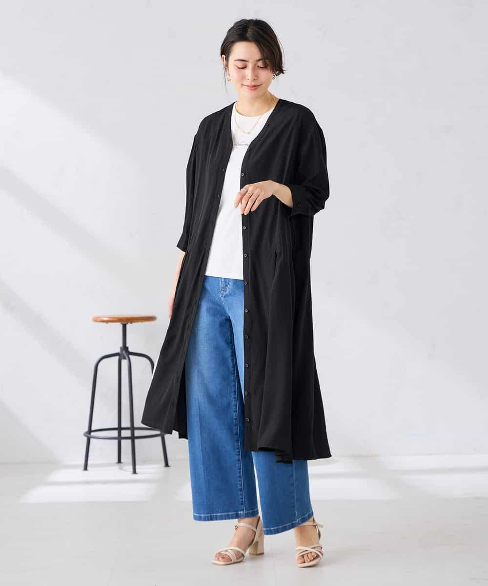 K2EGD11079 a.v.v(アー・ヴェ・ヴェ) 【洗える】カラーレスシャツワンピース カーキ