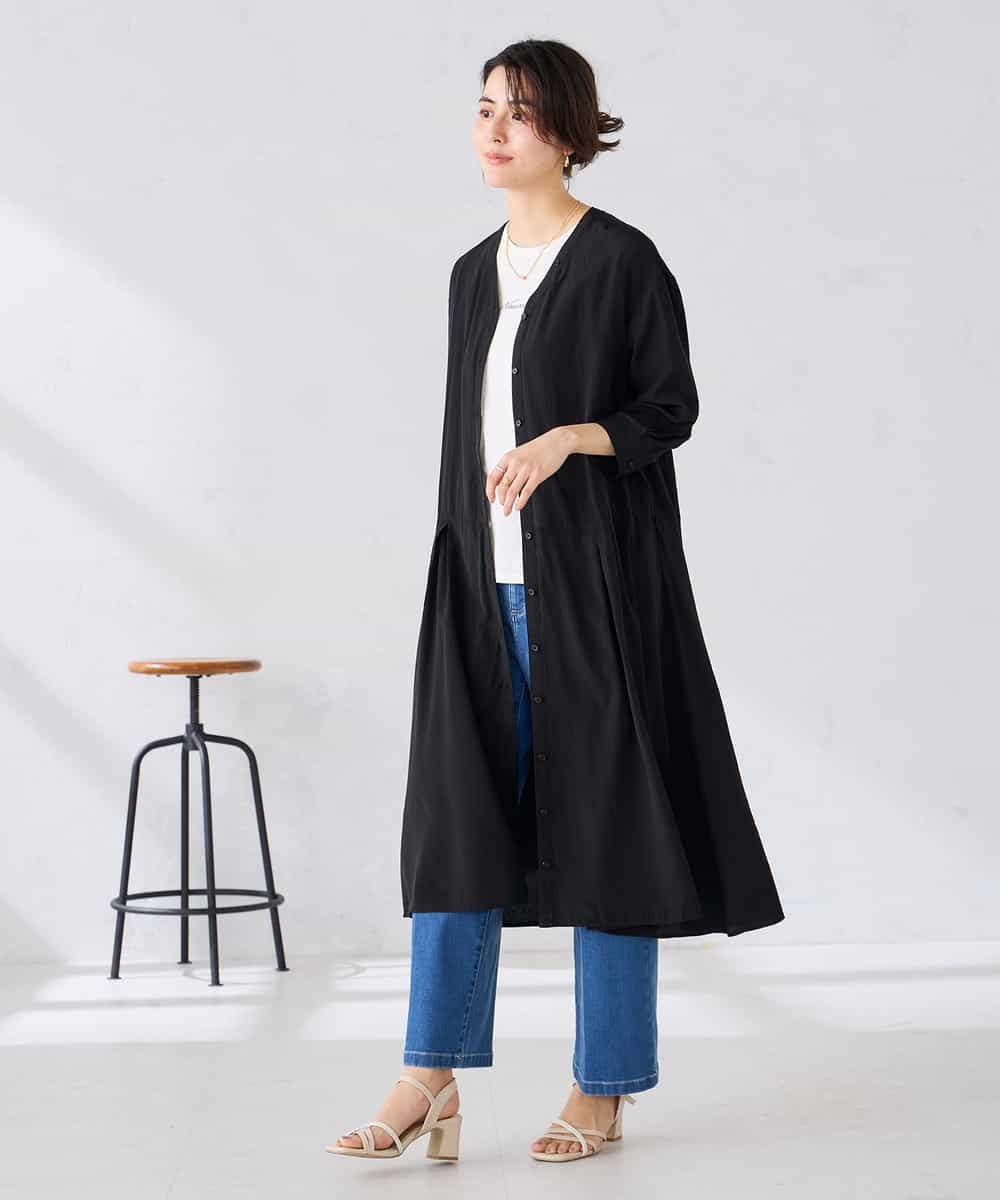 K2EGD11079 a.v.v(アー・ヴェ・ヴェ) 【洗える】カラーレスシャツワンピース カーキ