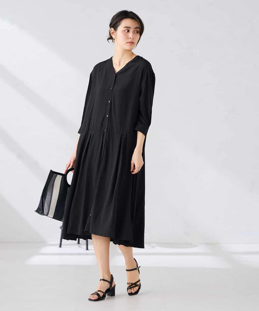 K2EGD11079 a.v.v(アー・ヴェ・ヴェ) 【洗える】カラーレスシャツワンピース カーキ