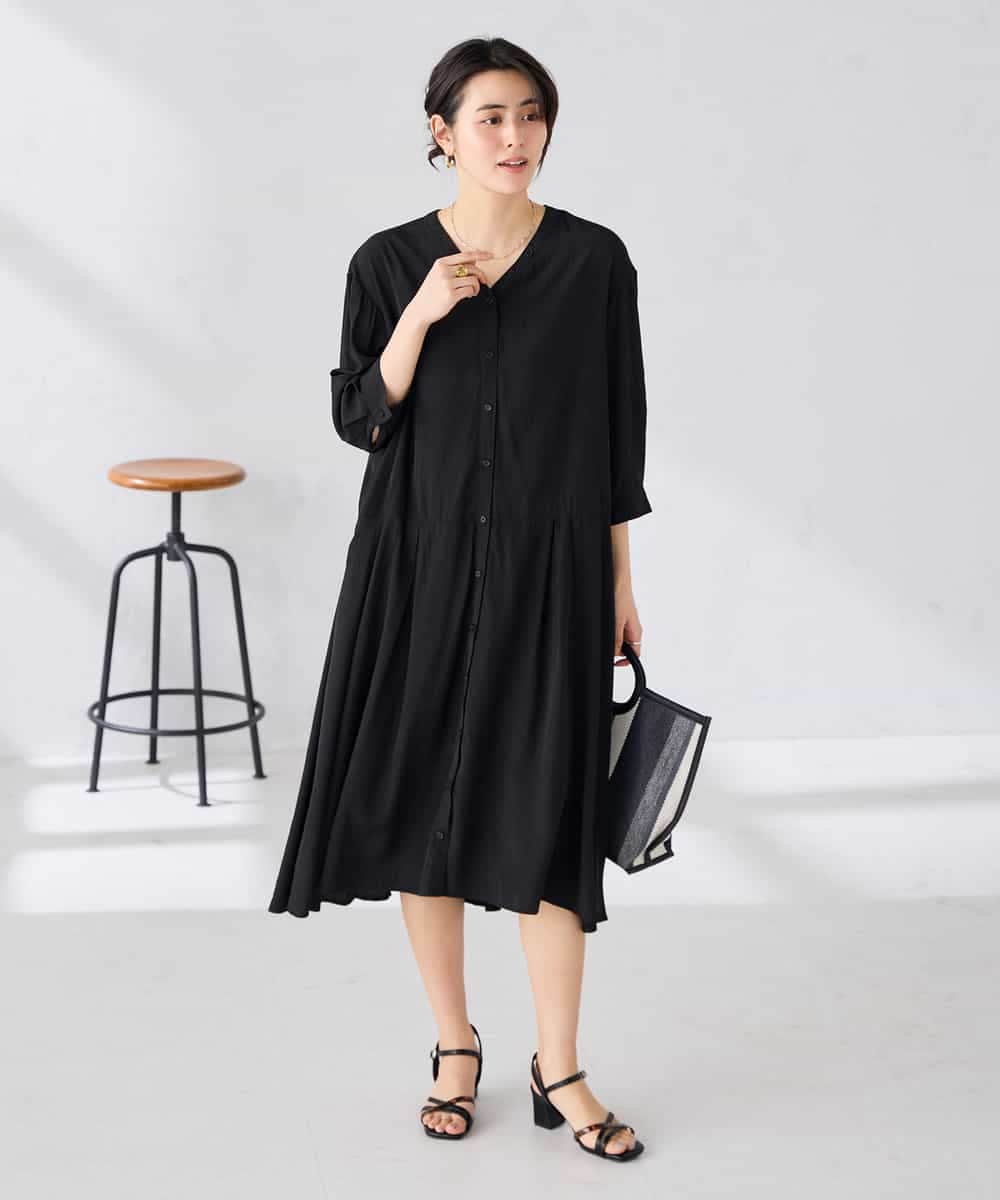 K2EGD11079 a.v.v(アー・ヴェ・ヴェ) 【洗える】カラーレスシャツワンピース カーキ