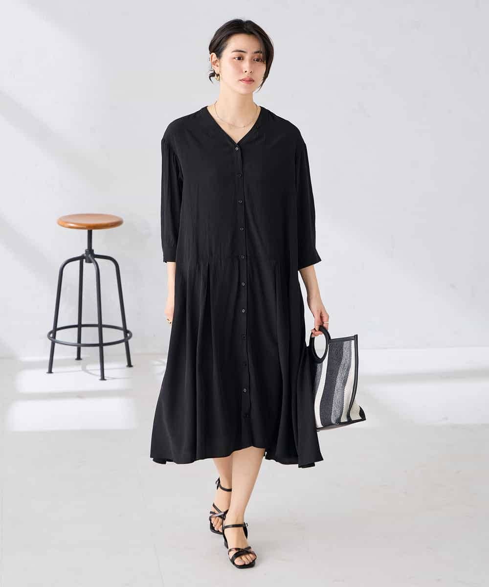 K2EGD11079 a.v.v(アー・ヴェ・ヴェ) 【洗える】カラーレスシャツワンピース カーキ