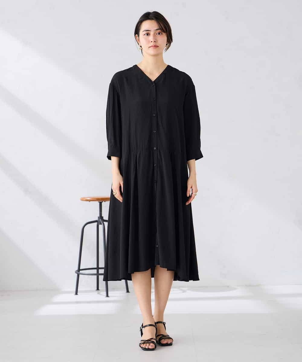 K2EGD11079 a.v.v(アー・ヴェ・ヴェ) 【洗える】カラーレスシャツワンピース カーキ