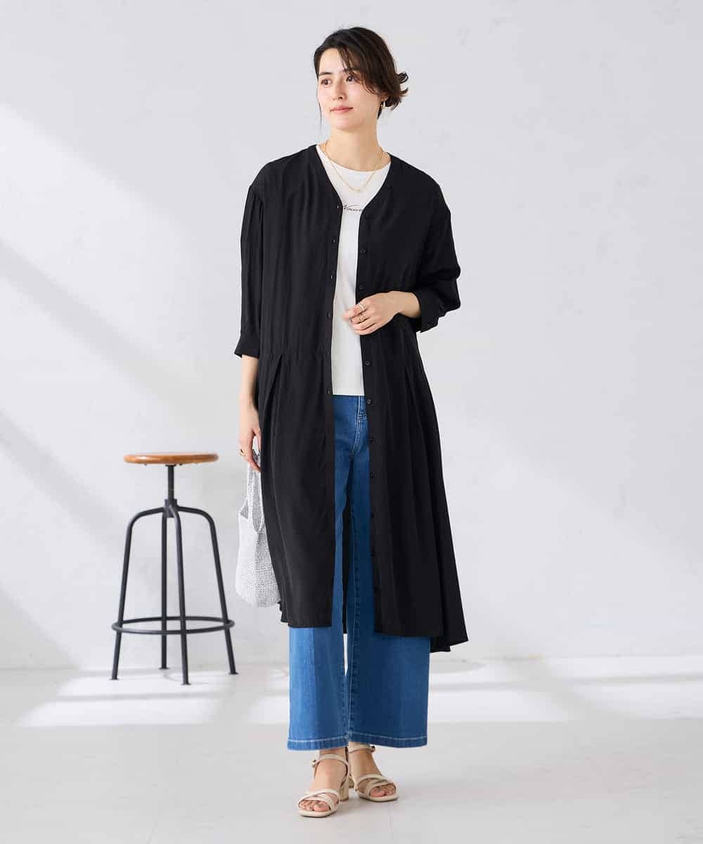 K2EGD11079 a.v.v(アー・ヴェ・ヴェ) 【洗える】カラーレスシャツワンピース ブラック