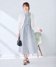 K2EGD13089 a.v.v(アー・ヴェ・ヴェ) フレアシャツワンピース ネイビーストライプ柄