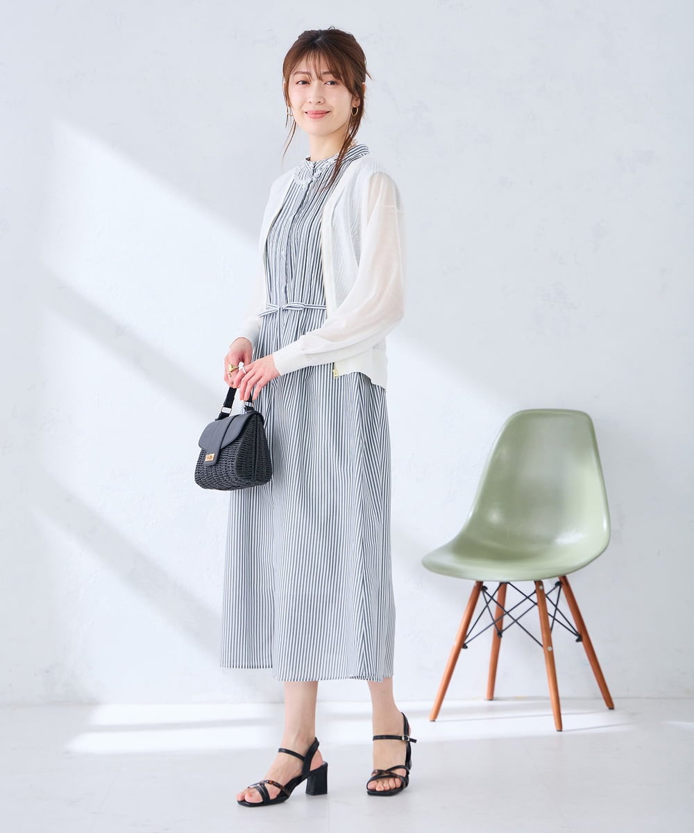 K2EGD13089 a.v.v(アー・ヴェ・ヴェ) フレアシャツワンピース ネイビーストライプ柄