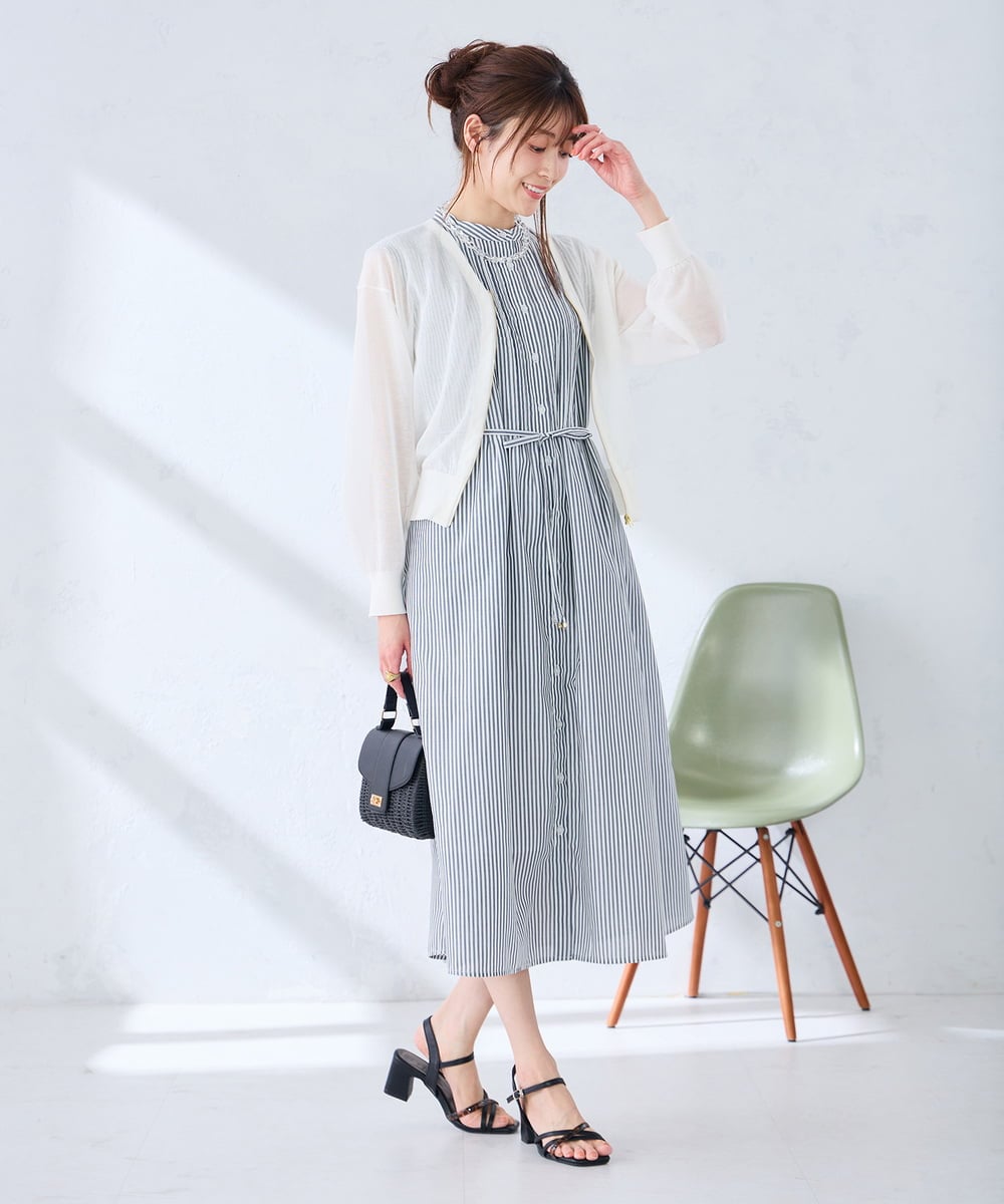 K2EGD13089 a.v.v(アー・ヴェ・ヴェ) フレアシャツワンピース ネイビーストライプ柄