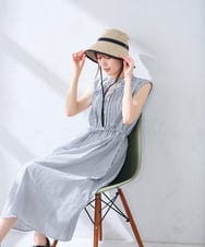 K2EGD13089 a.v.v(アー・ヴェ・ヴェ) フレアシャツワンピース ネイビーストライプ柄