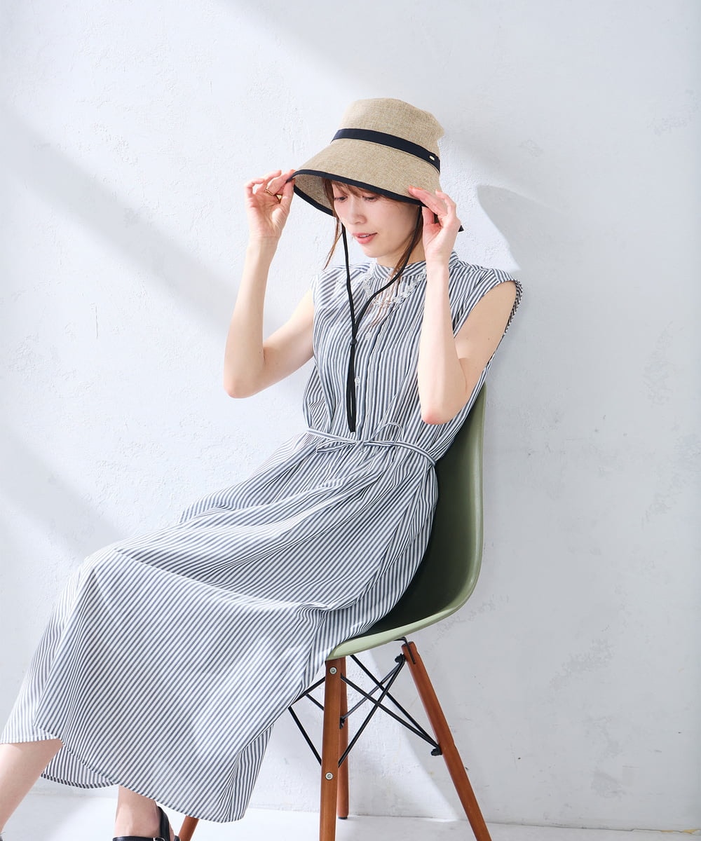 K2EGD13089 a.v.v(アー・ヴェ・ヴェ) フレアシャツワンピース ネイビーストライプ柄