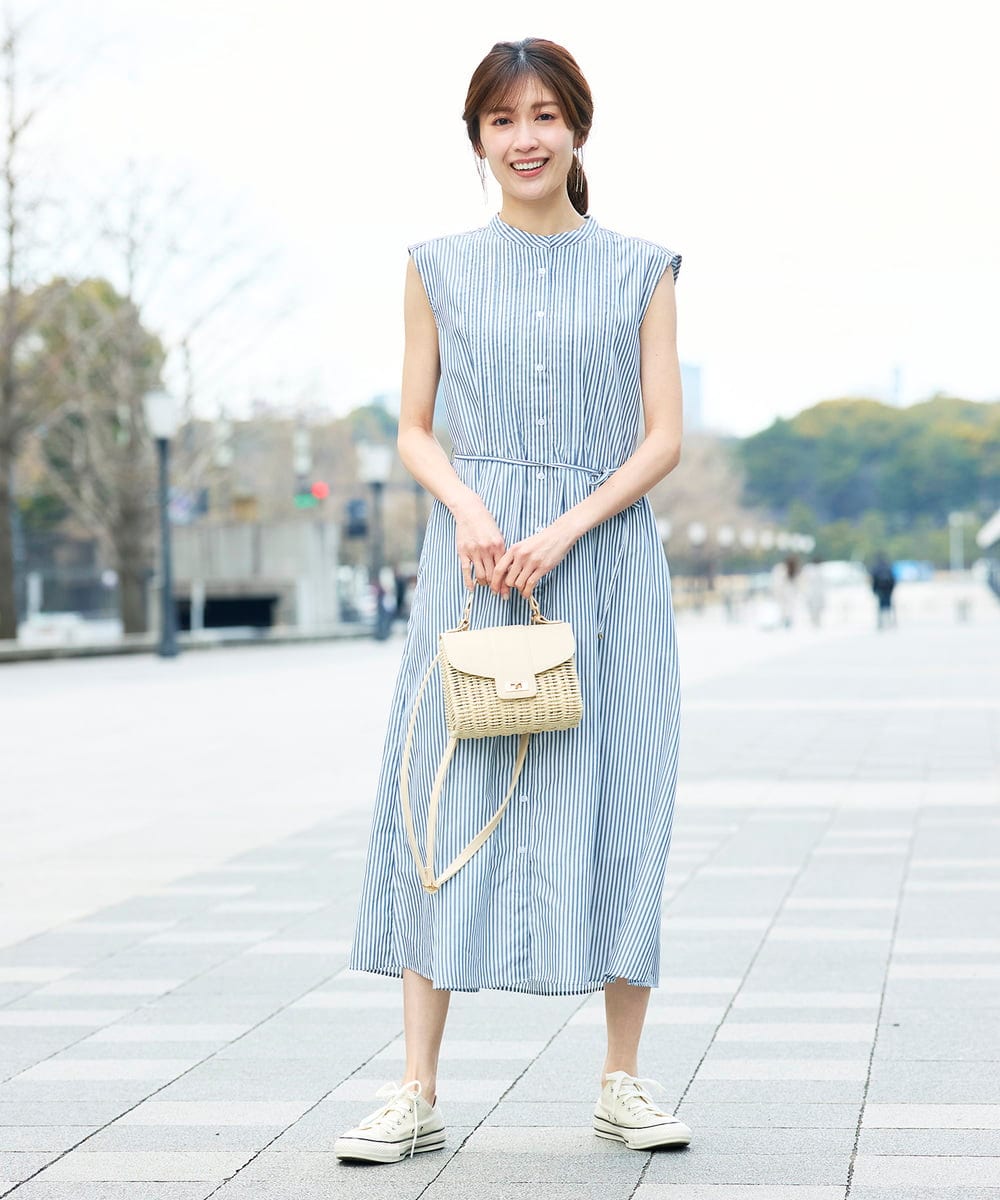 K2EGD13089 a.v.v(アー・ヴェ・ヴェ) フレアシャツワンピース ネイビーストライプ柄