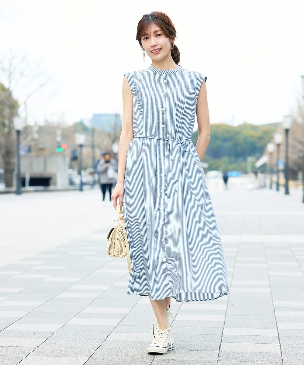 K2EGD13089 a.v.v(アー・ヴェ・ヴェ) フレアシャツワンピース ネイビーストライプ柄