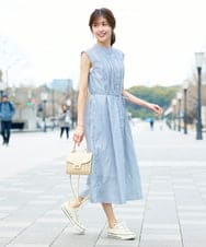 K2EGD13089 a.v.v(アー・ヴェ・ヴェ) フレアシャツワンピース ネイビーストライプ柄