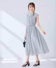 K2EGD13089 a.v.v(アー・ヴェ・ヴェ) フレアシャツワンピース ネイビーストライプ柄