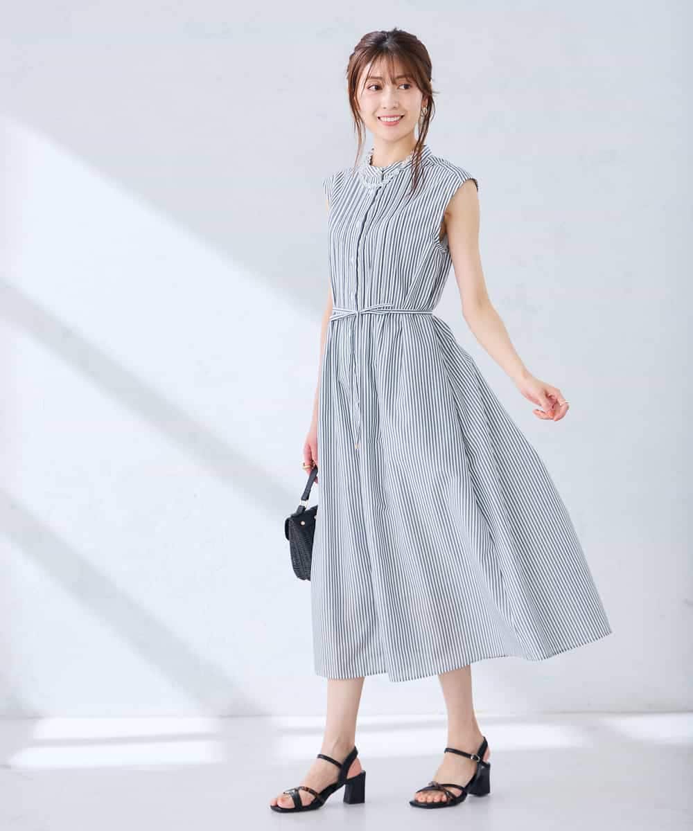 K2EGD13089 a.v.v(アー・ヴェ・ヴェ) フレアシャツワンピース ネイビーストライプ柄